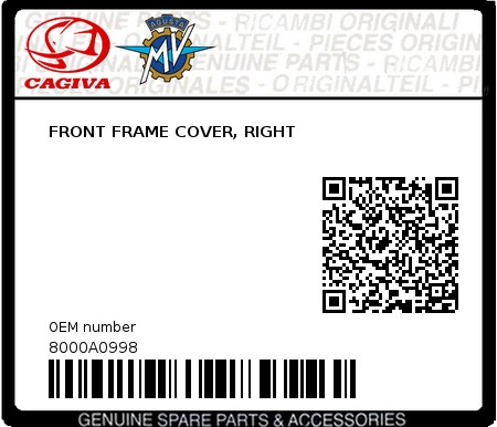 Product image: Cagiva - 8000A0998 - FRONT FRAME COVER, RIGHT  0