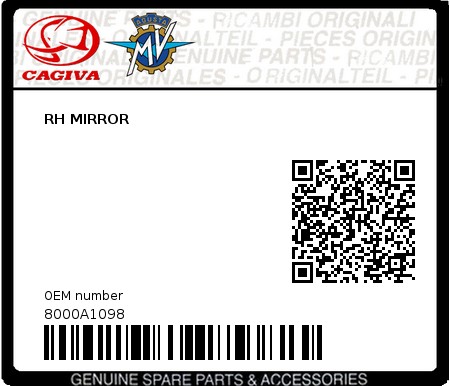 Product image: Cagiva - 8000A1098 - RH MIRROR  0