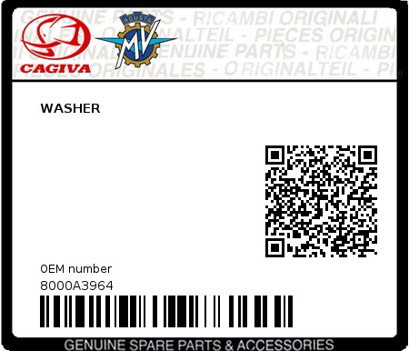 Product image: Cagiva - 8000A3964 - WASHER  0