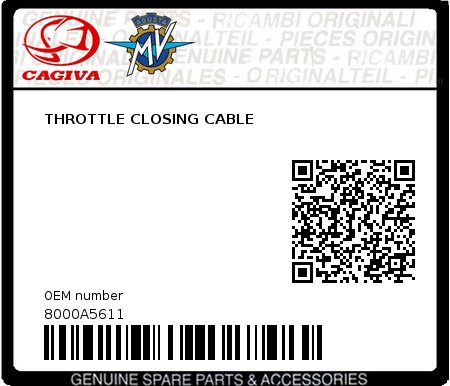 Product image: Cagiva - 8000A5611 - THROTTLE CLOSING CABLE  0