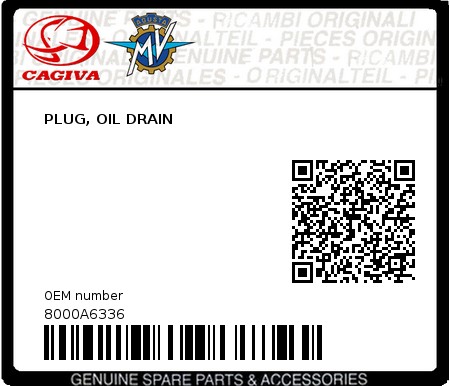 Product image: Cagiva - 8000A6336 - PLUG, OIL DRAIN  0