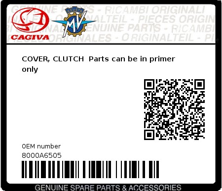 Product image: Cagiva - 8000A6505 - COVER, CLUTCH  Parts can be in primer only  0