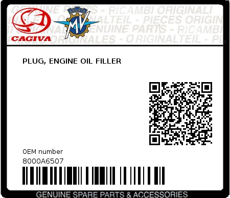 Product image: Cagiva - 8000A6507 - PLUG, ENGINE OIL FILLER  0