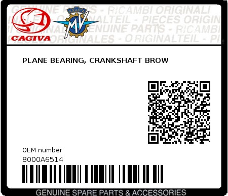 Product image: Cagiva - 8000A6514 - PLANE BEARING, CRANKSHAFT BROW  0