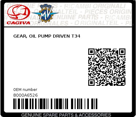 Product image: Cagiva - 8000A6526 - GEAR, OIL PUMP DRIVEN T34  0