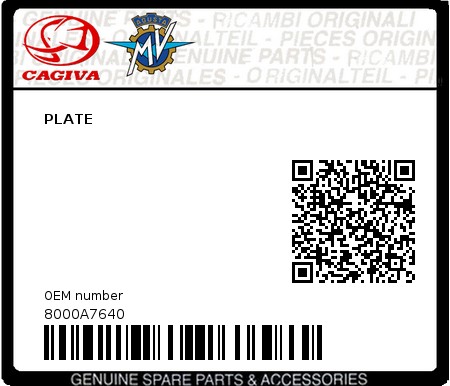 Product image: Cagiva - 8000A7640 - PLATE  0