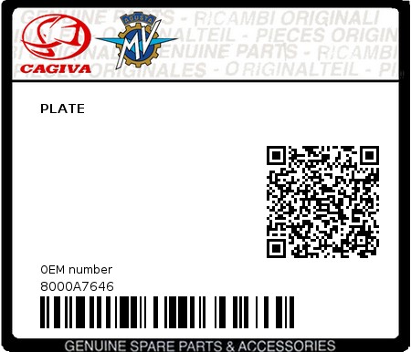 Product image: Cagiva - 8000A7646 - PLATE  0