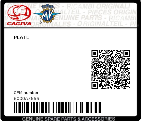 Product image: Cagiva - 8000A7666 - PLATE  0
