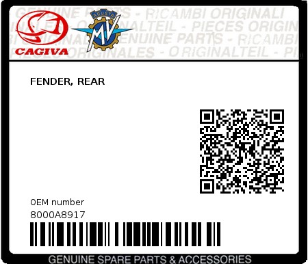 Product image: Cagiva - 8000A8917 - FENDER, REAR  0