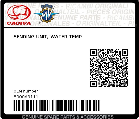 Product image: Cagiva - 8000A9111 - SENDING UNIT, WATER TEMP  0