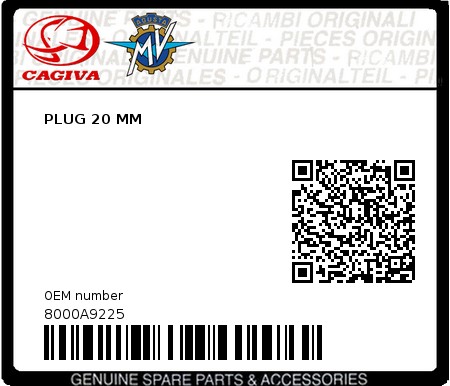 Product image: Cagiva - 8000A9225 - PLUG 20 MM  0