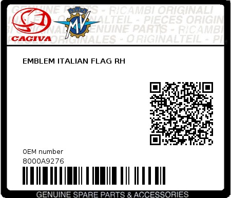 Product image: Cagiva - 8000A9276 - EMBLEM ITALIAN FLAG RH  0