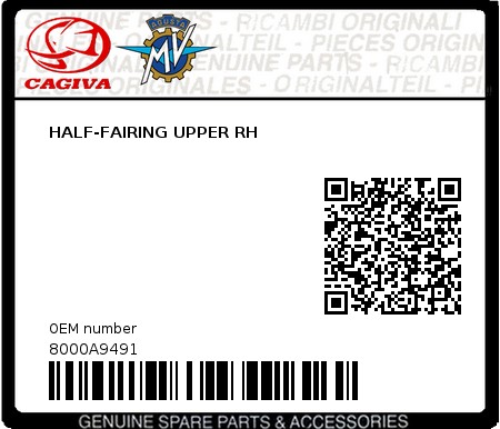 Product image: Cagiva - 8000A9491 - HALF-FAIRING UPPER RH  0