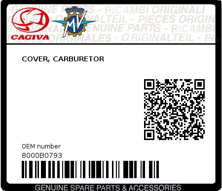 Product image: Cagiva - 8000B0793 - COVER, CARBURETOR  0