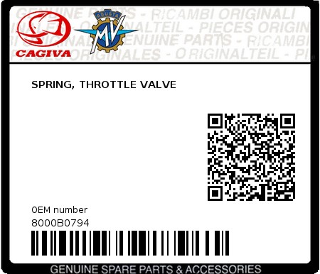 Product image: Cagiva - 8000B0794 - SPRING, THROTTLE VALVE  0
