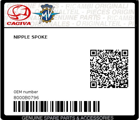 Product image: Cagiva - 8000B0796 - NIPPLE SPOKE  0