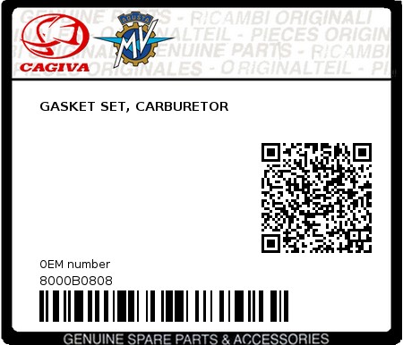 Product image: Cagiva - 8000B0808 - GASKET SET, CARBURETOR  0