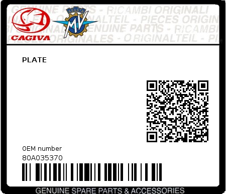 Product image: Cagiva - 80A035370 - PLATE  0