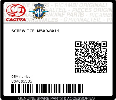 Product image: Cagiva - 80A065535 - SCREW TCEI M5X0.8X14  0