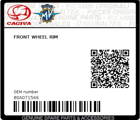 Product image: Cagiva - 80A071566 - FRONT WHEEL RIM  0