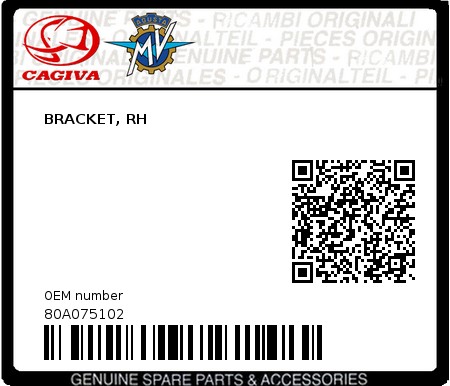 Product image: Cagiva - 80A075102 - BRACKET, RH  0