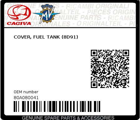 Product image: Cagiva - 80A080041 - COVER, FUEL TANK (8D91)  0