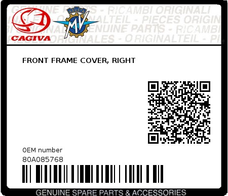 Product image: Cagiva - 80A085768 - FRONT FRAME COVER, RIGHT  0