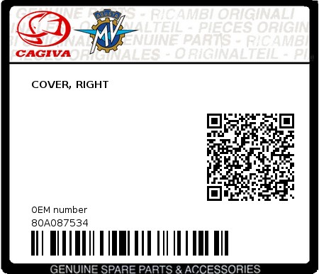 Product image: Cagiva - 80A087534 - COVER, RIGHT  0