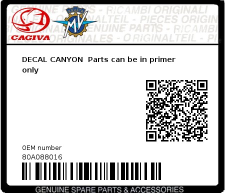 Product image: Cagiva - 80A088016 - DECAL CANYON  Parts can be in primer only  0