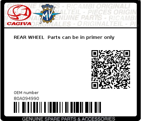 Product image: Cagiva - 80A094990 - REAR WHEEL  Parts can be in primer only  0