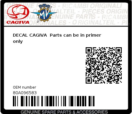 Product image: Cagiva - 80A096583 - DECAL CAGIVA  Parts can be in primer only  0