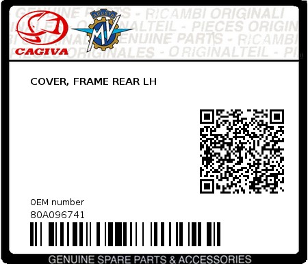 Product image: Cagiva - 80A096741 - COVER, FRAME REAR LH  0
