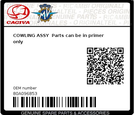 Product image: Cagiva - 80A096853 - COWLING ASSY  Parts can be in primer only  0