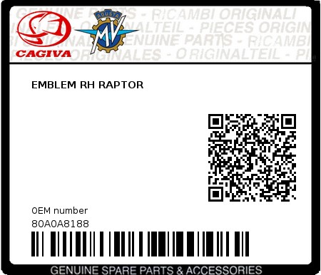 Product image: Cagiva - 80A0A8188 - EMBLEM RH RAPTOR  0