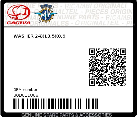 Product image: Cagiva - 80B011868 - WASHER 24X13.5X0.6  0