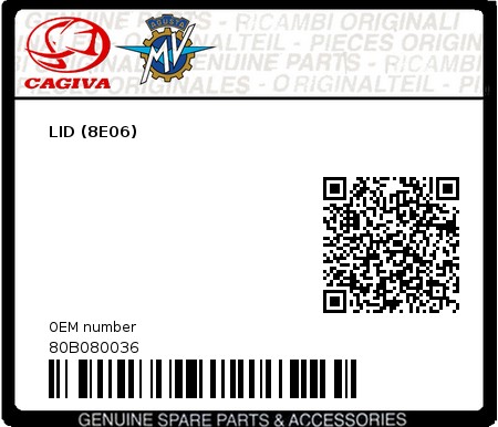 Product image: Cagiva - 80B080036 - LID (8E06)  0