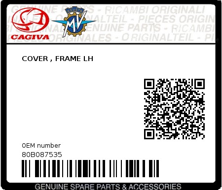 Product image: Cagiva - 80B087535 - COVER , FRAME LH  0