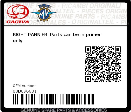 Product image: Cagiva - 80B096601 - RIGHT PANNIER  Parts can be in primer only  0
