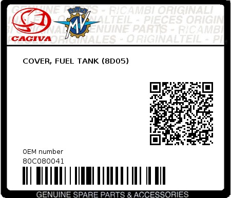 Product image: Cagiva - 80C080041 - COVER, FUEL TANK (8D05)  0