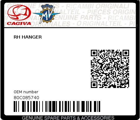 Product image: Cagiva - 80C085740 - RH HANGER  0