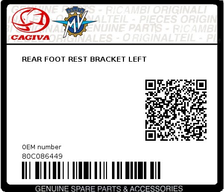 Product image: Cagiva - 80C086449 - REAR FOOT REST BRACKET LEFT  0
