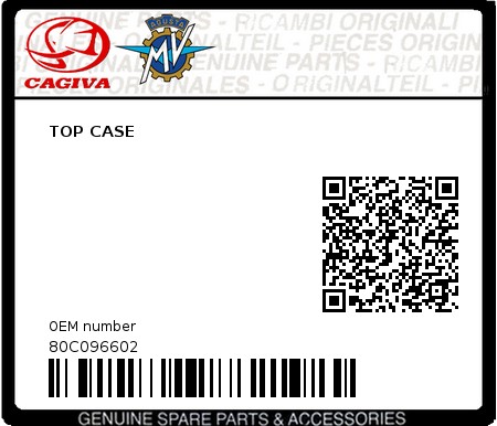 Product image: Cagiva - 80C096602 - TOP CASE  0
