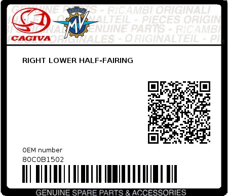 Product image: Cagiva - 80C0B1502 - RIGHT LOWER HALF-FAIRING  0