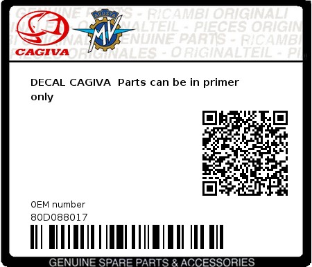 Product image: Cagiva - 80D088017 - DECAL CAGIVA  Parts can be in primer only  0