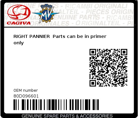 Product image: Cagiva - 80D096601 - RIGHT PANNIER  Parts can be in primer only  0