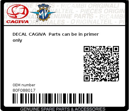 Product image: Cagiva - 80F088017 - DECAL CAGIVA  Parts can be in primer only  0