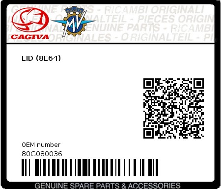 Product image: Cagiva - 80G080036 - LID (8E64)  0