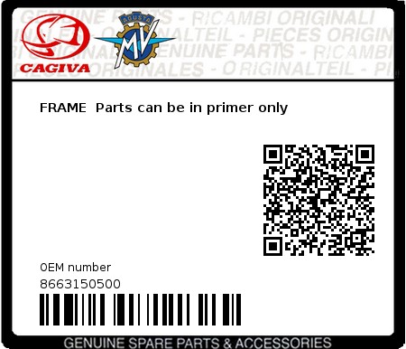 Product image: Cagiva - 8663150500 - FRAME  Parts can be in primer only  0