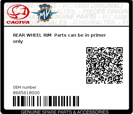 Product image: Cagiva - 8665618000 - REAR WHEEL RIM  Parts can be in primer only  0