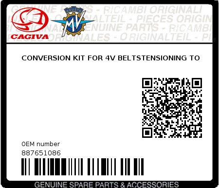 Product image: Cagiva - 887651086 - CONVERSION KIT FOR 4V BELTSTENSIONING TO  0